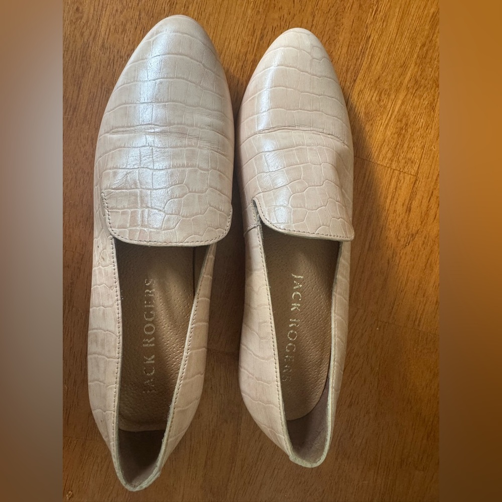 Jack Rogers Beige Croc-Embossed Loafers